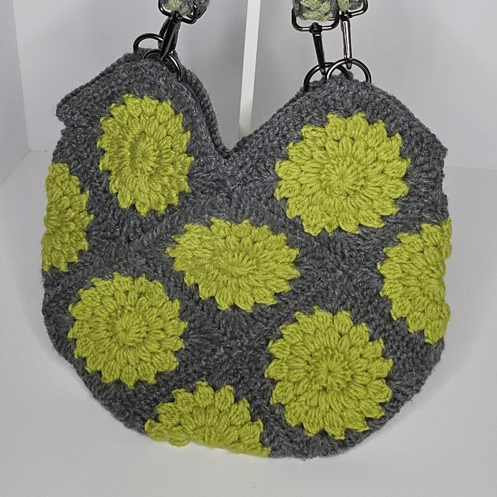 Crochet Green/Gray Granny Square Shoulder Bag